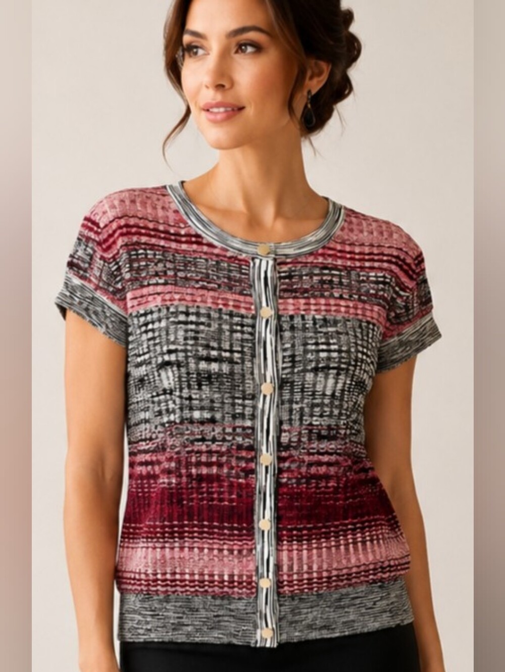 White House Black Market Textured Knit Gold Button Career Chic Teacher Office